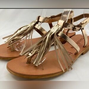 Cocobella Gallipoli Metallic Gold tassel Strappy Flat Buckle sandals Size 10